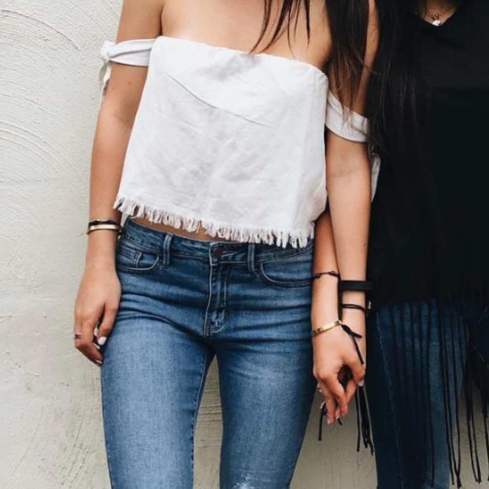 Tobi White Crop Top w/ Tie Arms